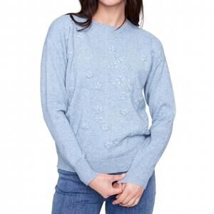 NEW CHARLIE B embroidered sweater in heather oxford
